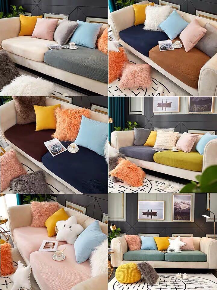 "ENLARGED SIZE"Standard Solid Color Sofa Seat Covers (Polar Fleece) - Hika home