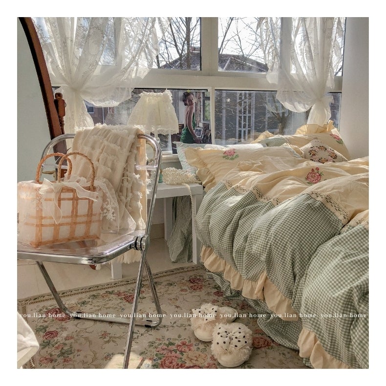 French Vintage Style Cotton Four-Piece Quilt Cover - Hika home