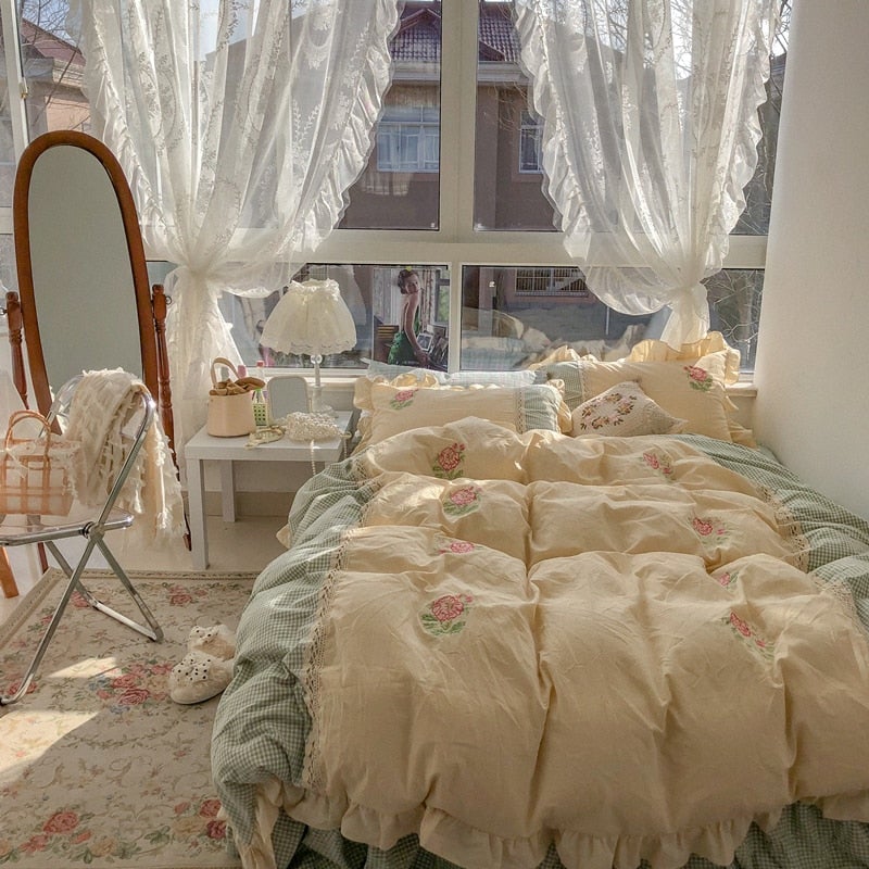 French Vintage Style Cotton Four-Piece Quilt Cover - Hika home