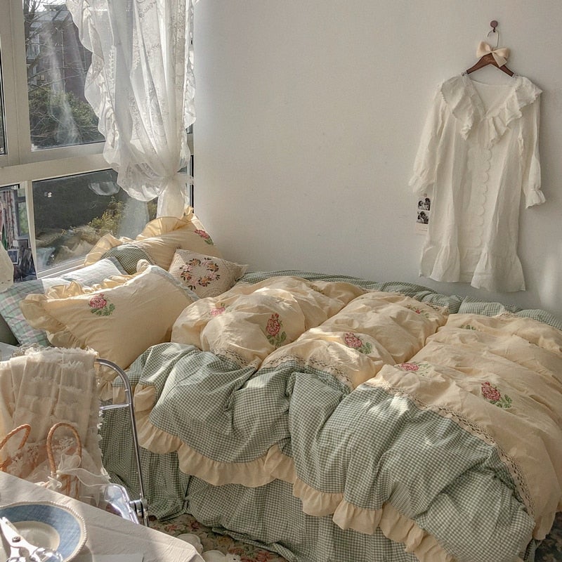 French Vintage Style Cotton Four-Piece Quilt Cover - Hika home