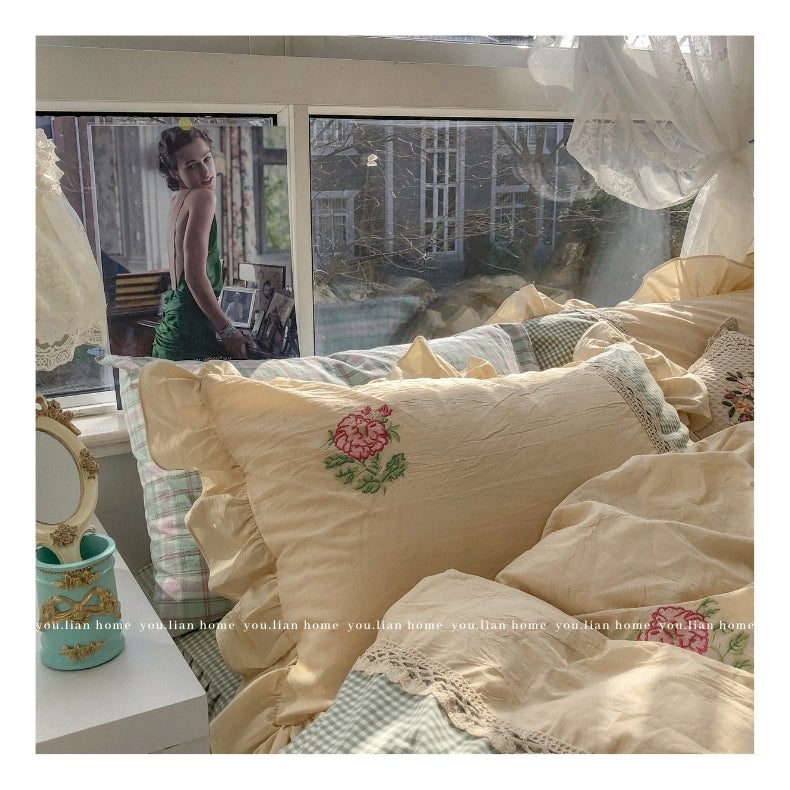 French Vintage Style Cotton Four-Piece Quilt Cover - Hika home