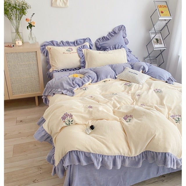 French Vintage Style Cotton Four-Piece Quilt Cover - Hika home