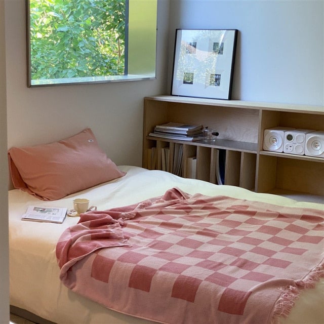 Large Retro Checkerboard Cotton Blanket - Hika home
