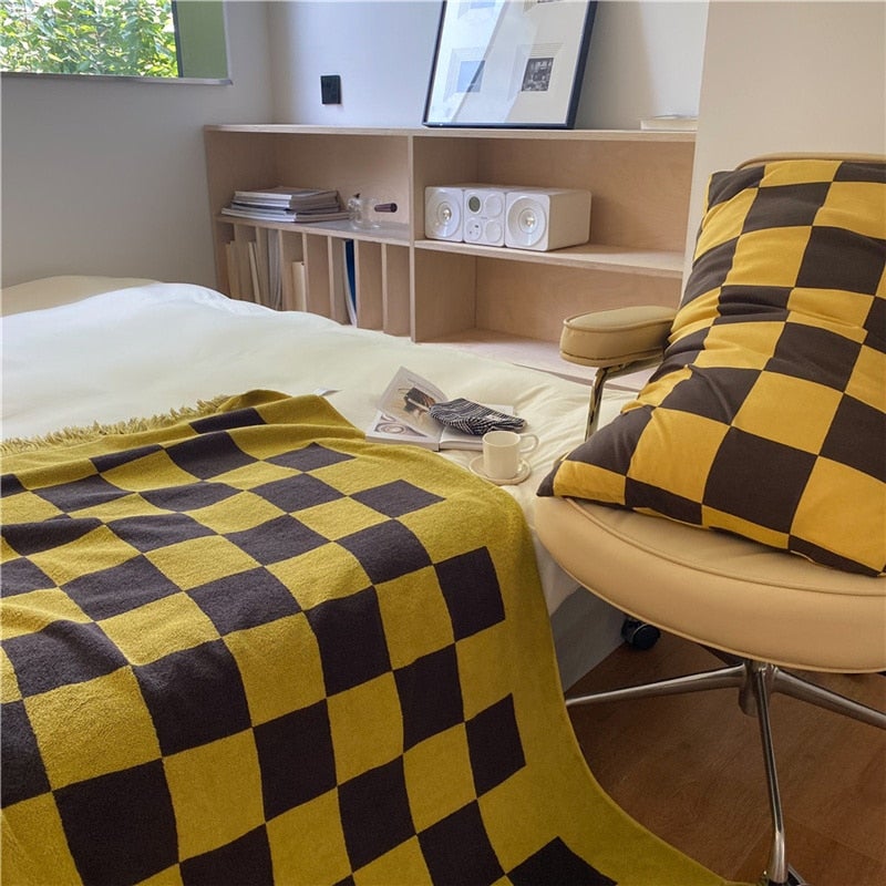Large Retro Checkerboard Cotton Blanket - Hika home