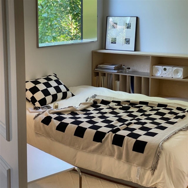 Large Retro Checkerboard Cotton Blanket - Hika home