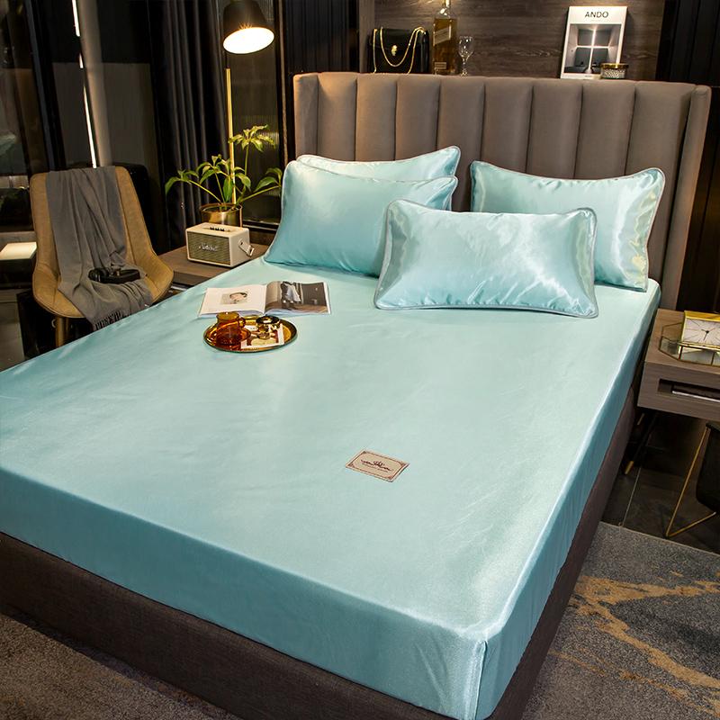 Solid Color Ice Silk Fitted Sheet - Hika home
