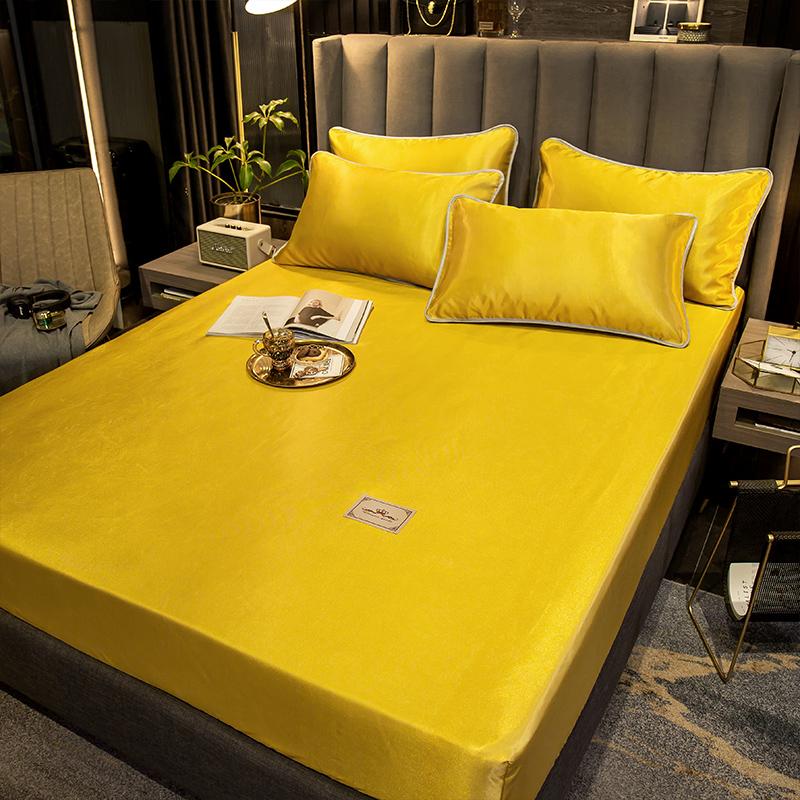 Solid Color Ice Silk Fitted Sheet - Hika home