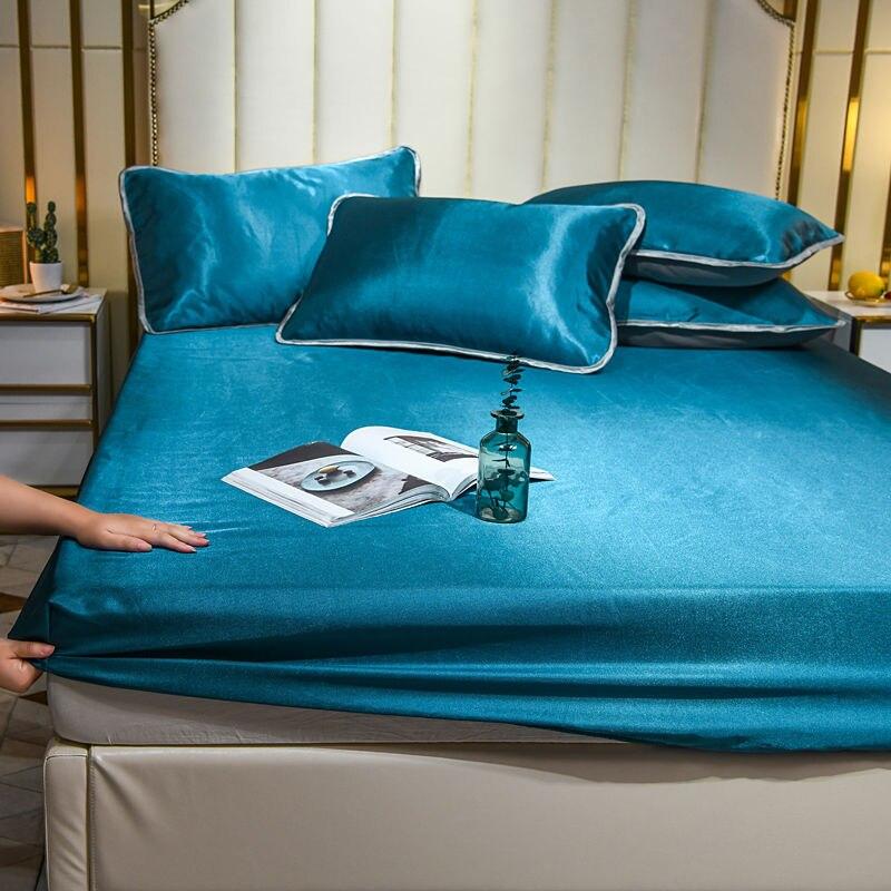Solid Color Ice Silk Fitted Sheet - Hika home