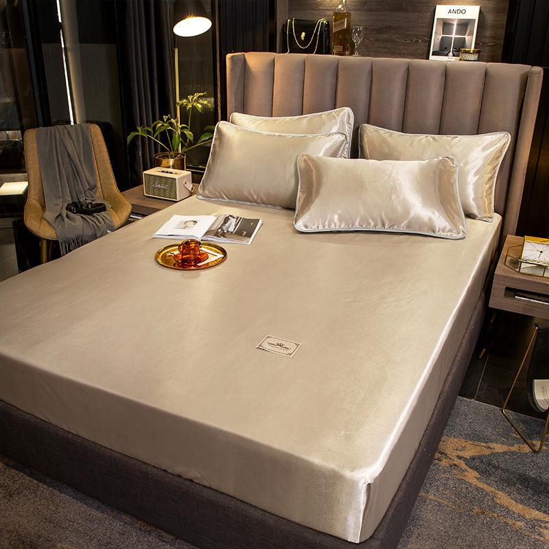 Solid Color Ice Silk Fitted Sheet - Hika home