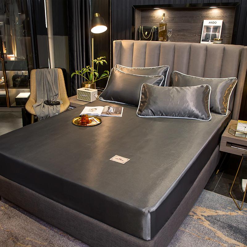 Solid Color Ice Silk Fitted Sheet - Hika home