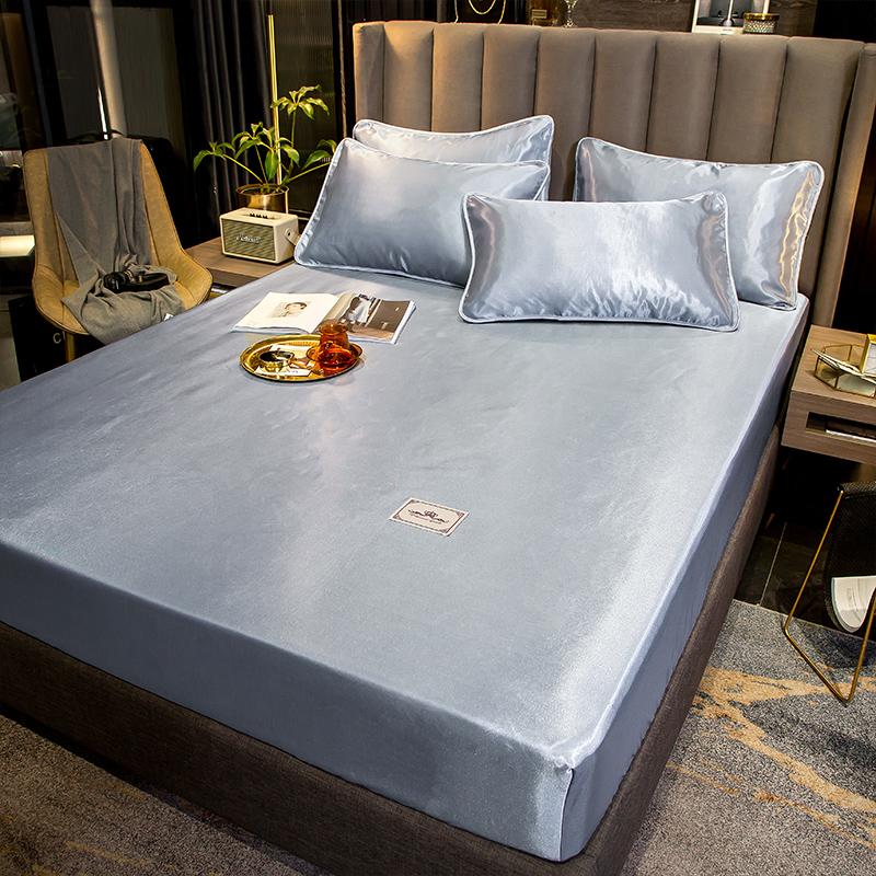 Solid Color Ice Silk Fitted Sheet - Hika home