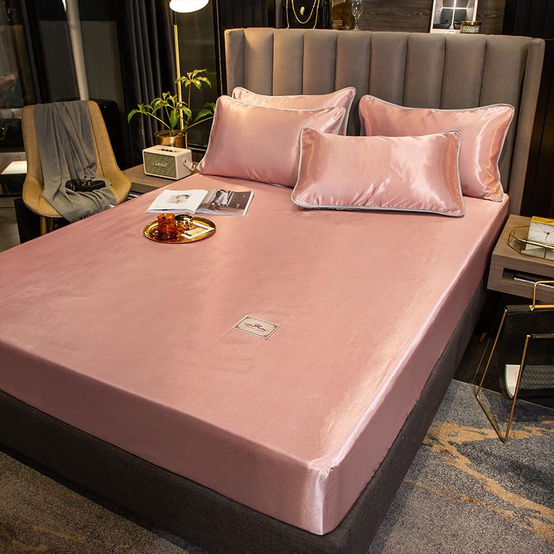 Solid Color Ice Silk Fitted Sheet - Hika home