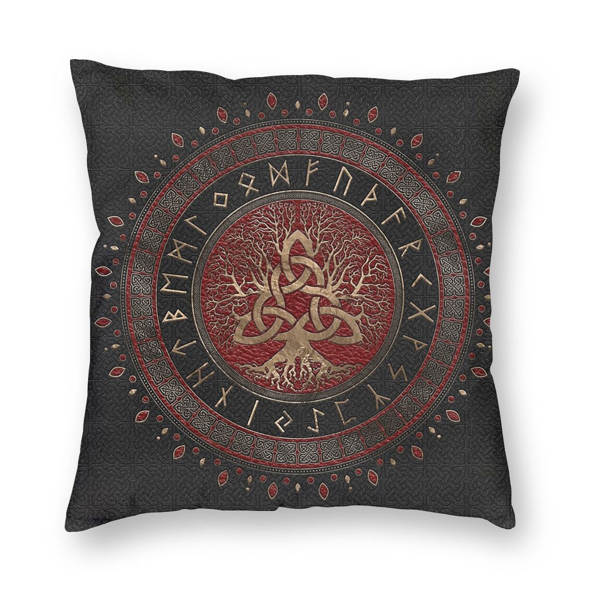 Tree Of Life Leather Viking Cushion Cover - Hika home