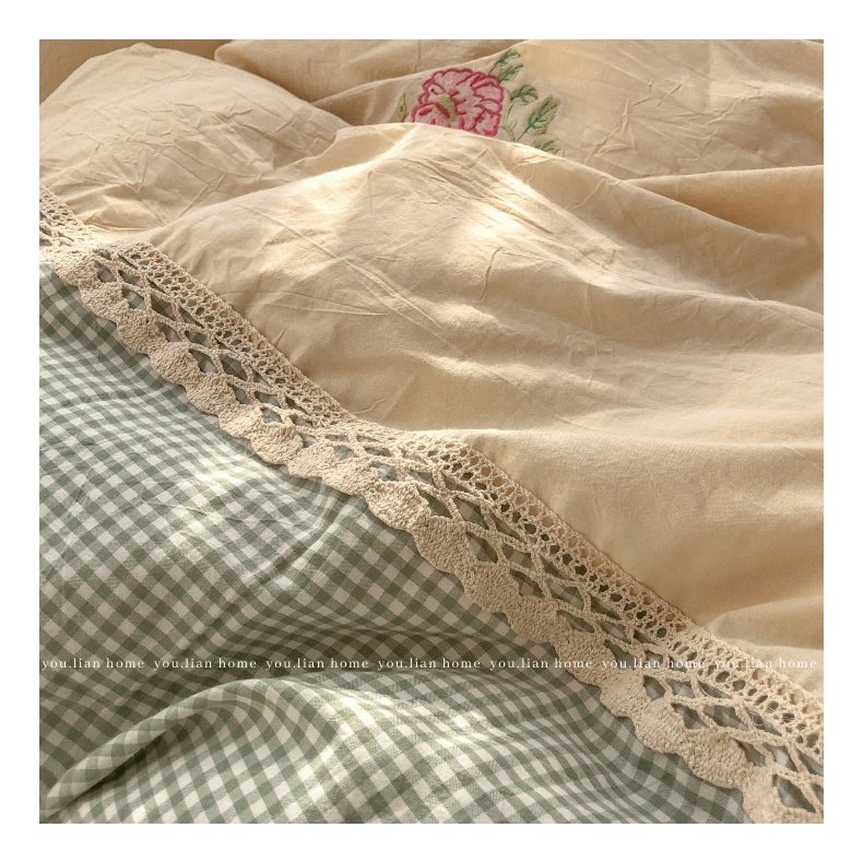 French Vintage Style Cotton Four-Piece Quilt Cover - Hika home