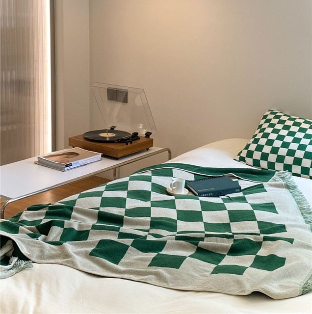 Large Retro Checkerboard Cotton Blanket - Hika home
