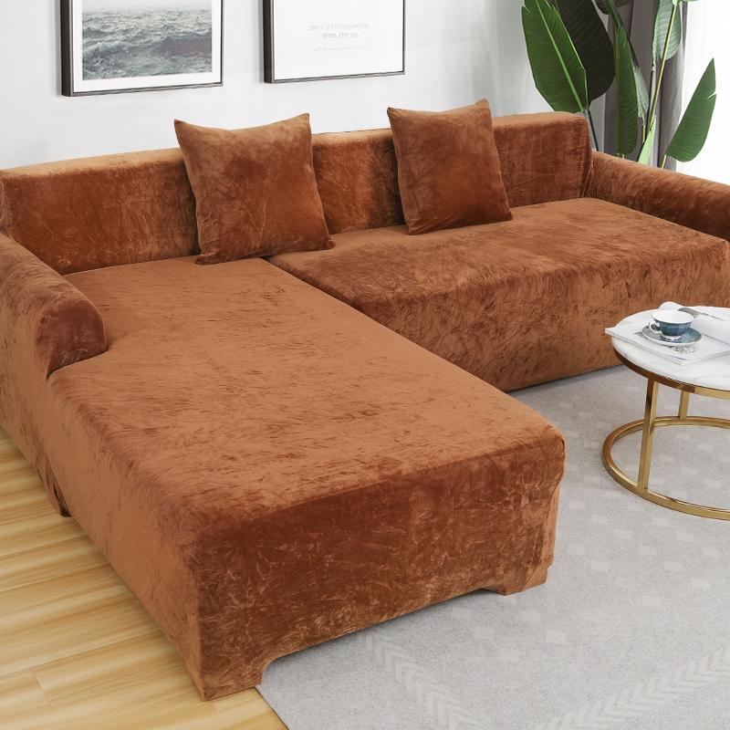 Stretch Velvet Plush L Shape Sofa Cover Corner Sectional Couch Slipcover  Luxury